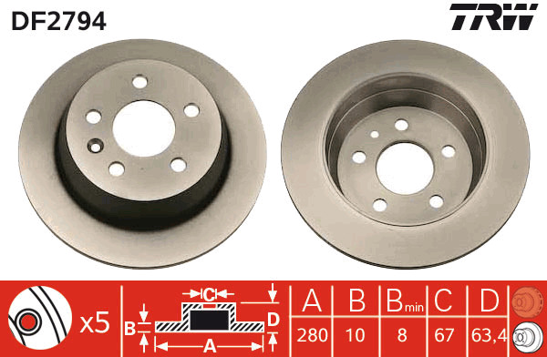 Tarcza hamulcowa DF2794 TRW
