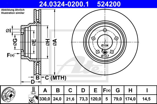 Tarcza hamulcowa, PowerDisc 24.0324-0200.1 ATE