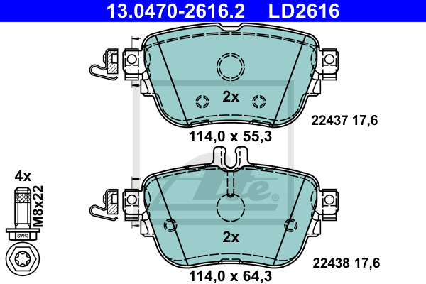 Klocki hamulcowe - komplet, ATE Ceramic 13.0470-2616.2 ATE