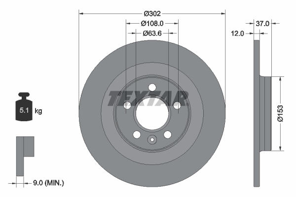 Tarcza hamulcowa, PRO 92304703 TEXTAR