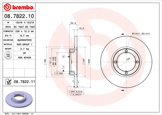 Tarcza hamulcowa 08.7822.10 BREMBO