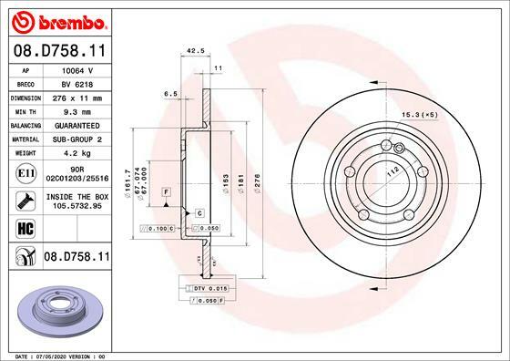 Tarcza hamulcowa, COATED DISC LINE 08.D758.11 BREMBO