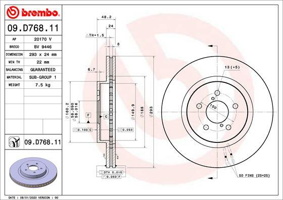 Tarcza hamulcowa, COATED DISC LINE 09.D768.11 BREMBO