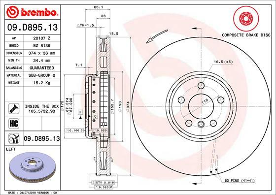 Tarcza hamulcowa, TWO-PIECE DISCS LINE 09.D895.13 BREMBO