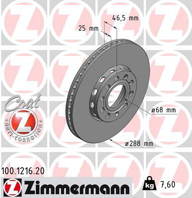Tarcza hamulcowa, COAT Z 100.1216.20 ZIMMERMANN